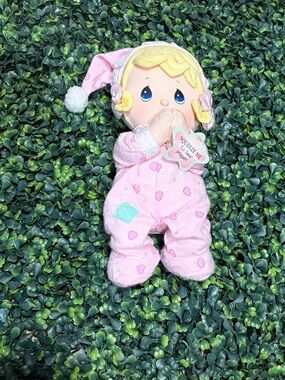 Precious Moments Pink Heart Baby Plush Doll with Nightcap. Voice box works